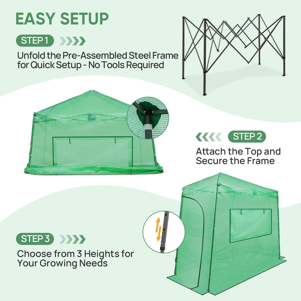9x4 Easy Setup Pop Up Greenhouse, Lean-To Design, Clear/Green