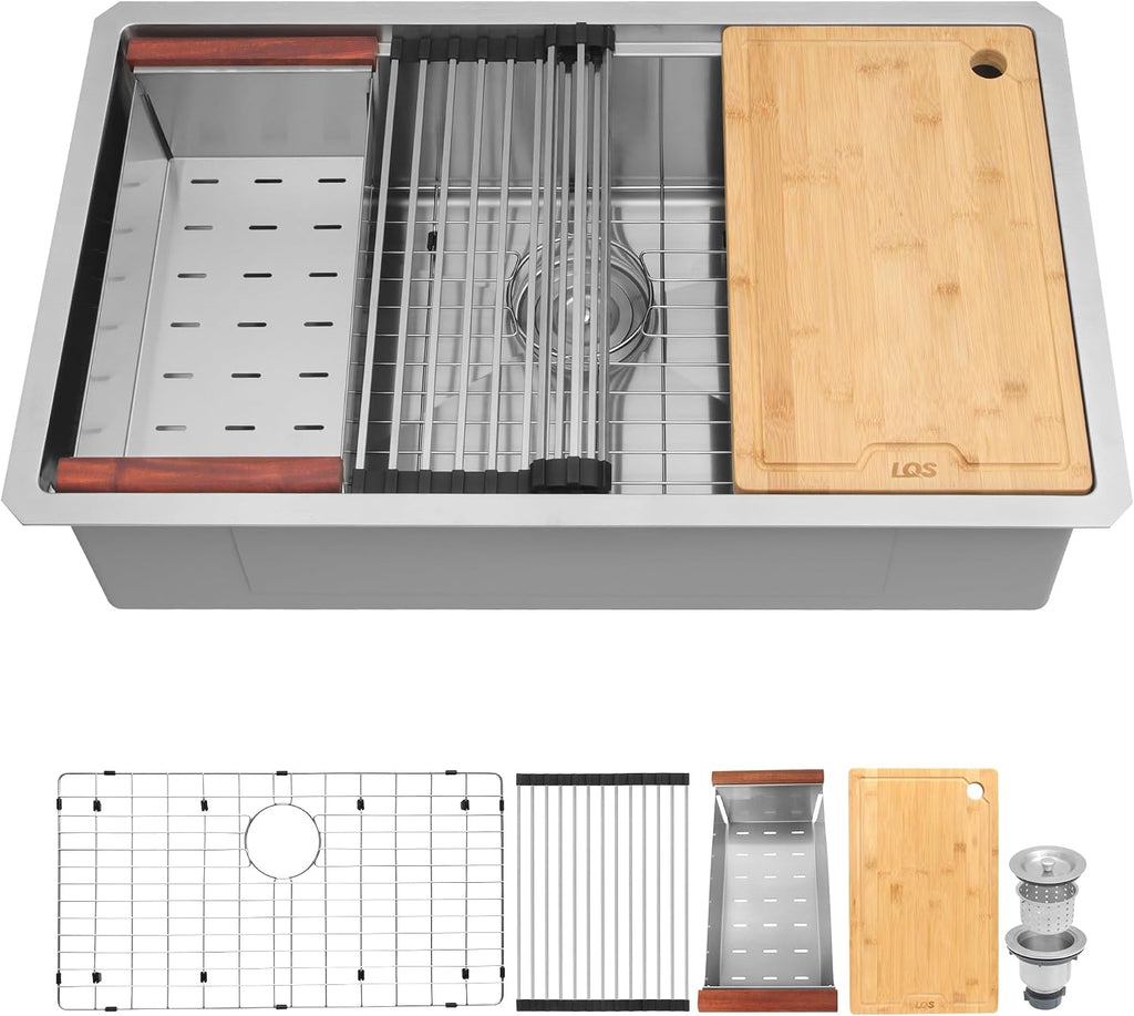 32 Inch Undermount Kitchen Sink, 32" x 19" Stainless Steel Kitchen Sink, Undermount Sinks, Handmade Deep Single Bowl