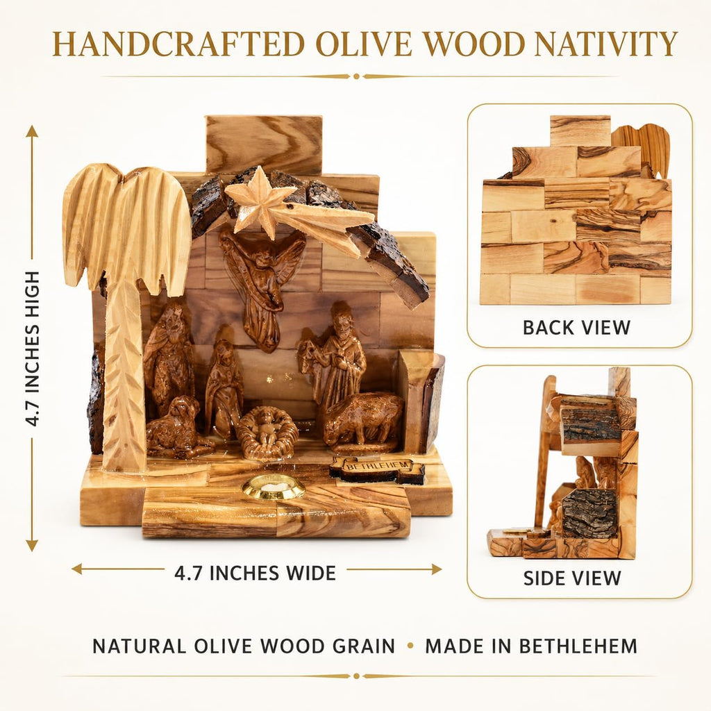 Nativity Set with Bark Roof