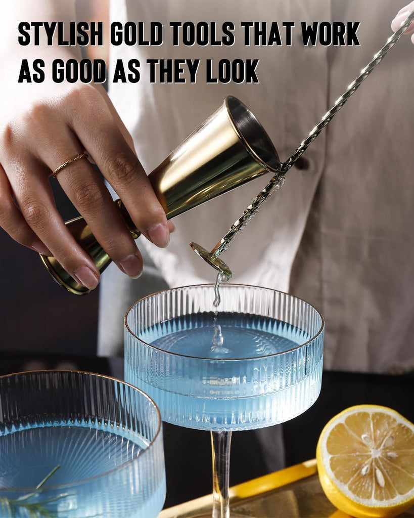 Glass Cocktail Shaker Set with Built-in Strainer - 16oz Thickened Pineapple Glass Gold Shaker Set, Gold Jigger & Bar - Set of 3