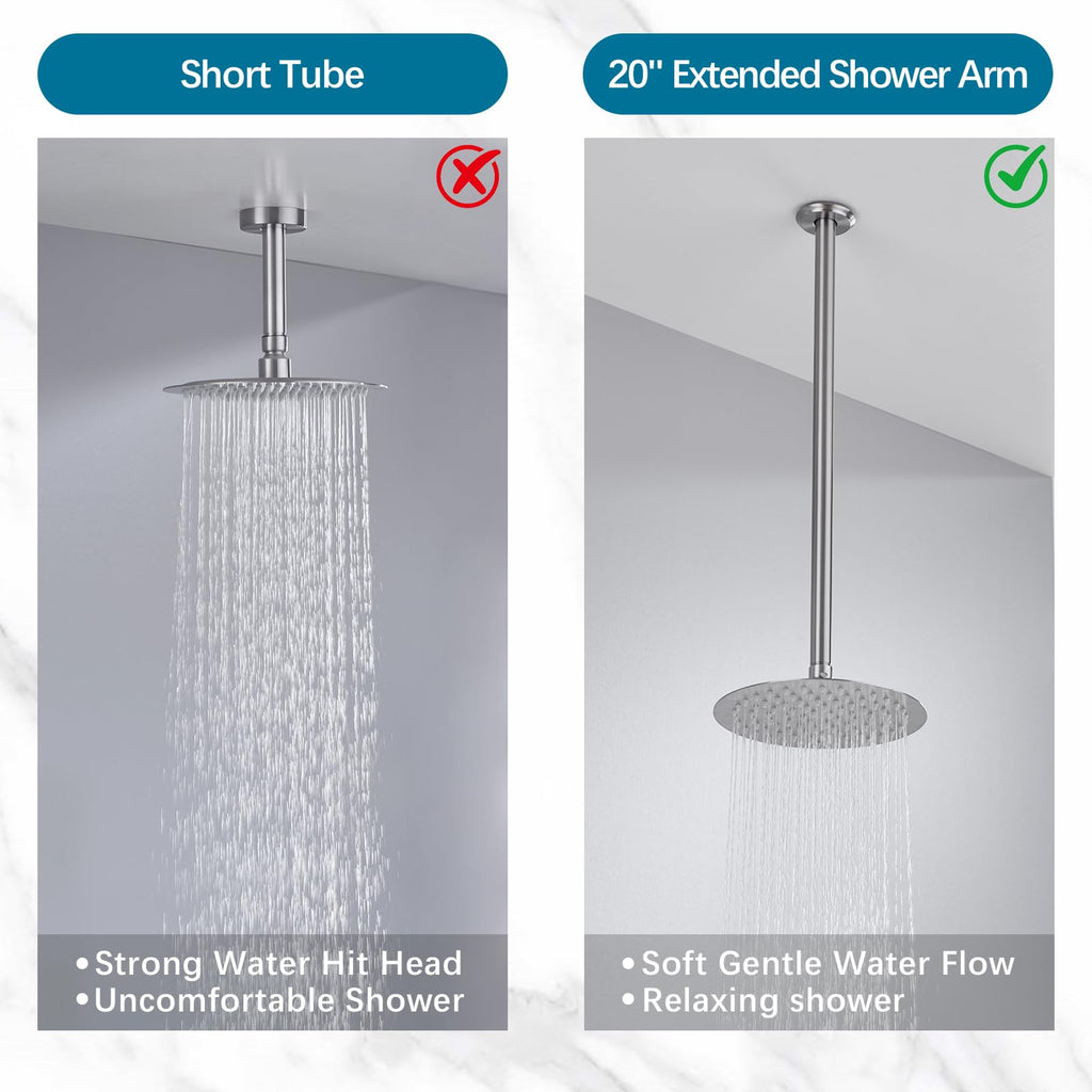 20 Inch Brushed Nickel Ceiling Mount Shower Arm for Rain Shower Head