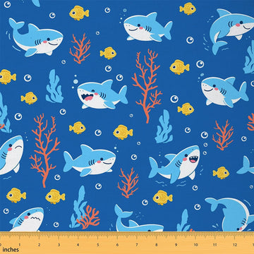 Cute Whale Soft Polyester, Underwater Watercolor Coral Washable Material for Handmade Supplies No Stretch Ocean