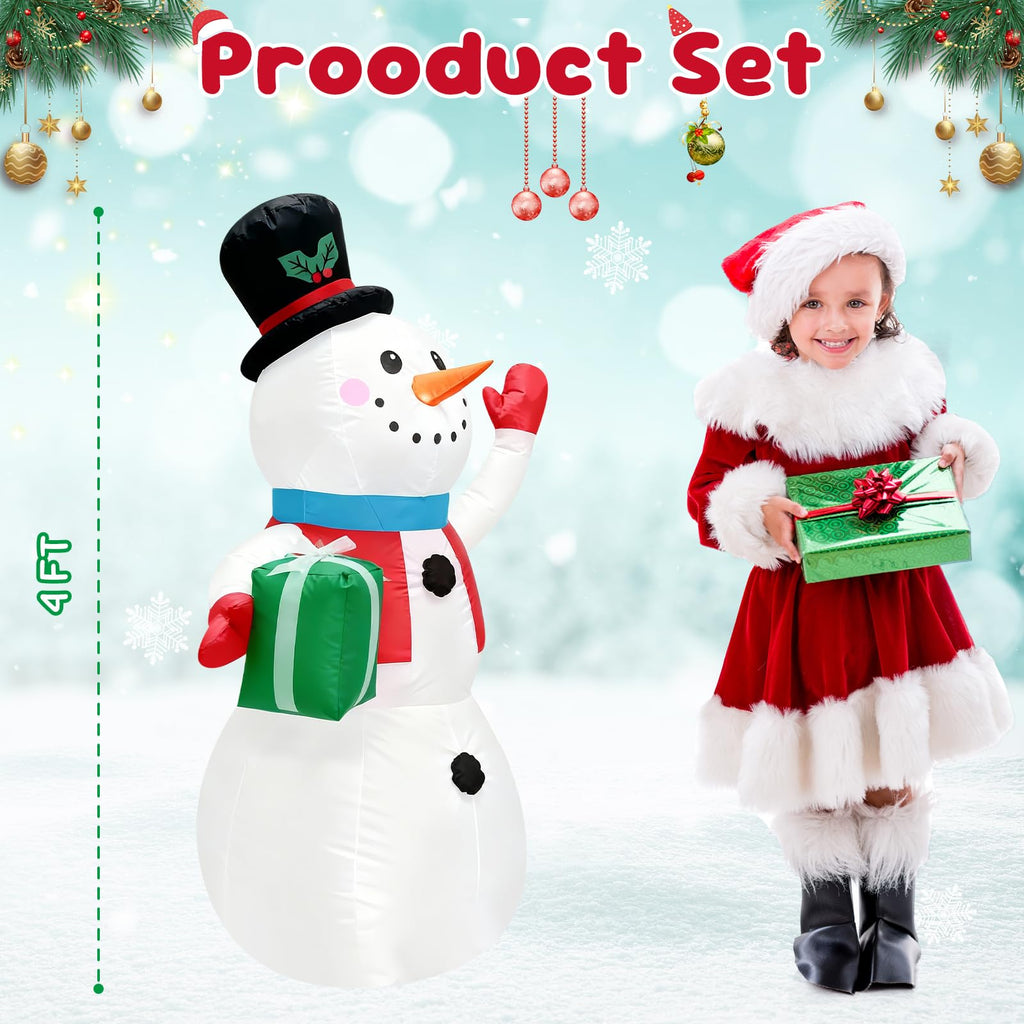 4FT Box Snowman Indoor and Outdoor Inflatable Decoration