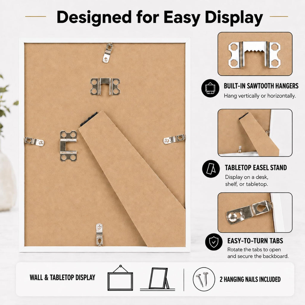 8.5x11 Picture Frame Set of 4 for Certificate Poster Photo, Horizontal and Vertical Formats for Wall Hanging or