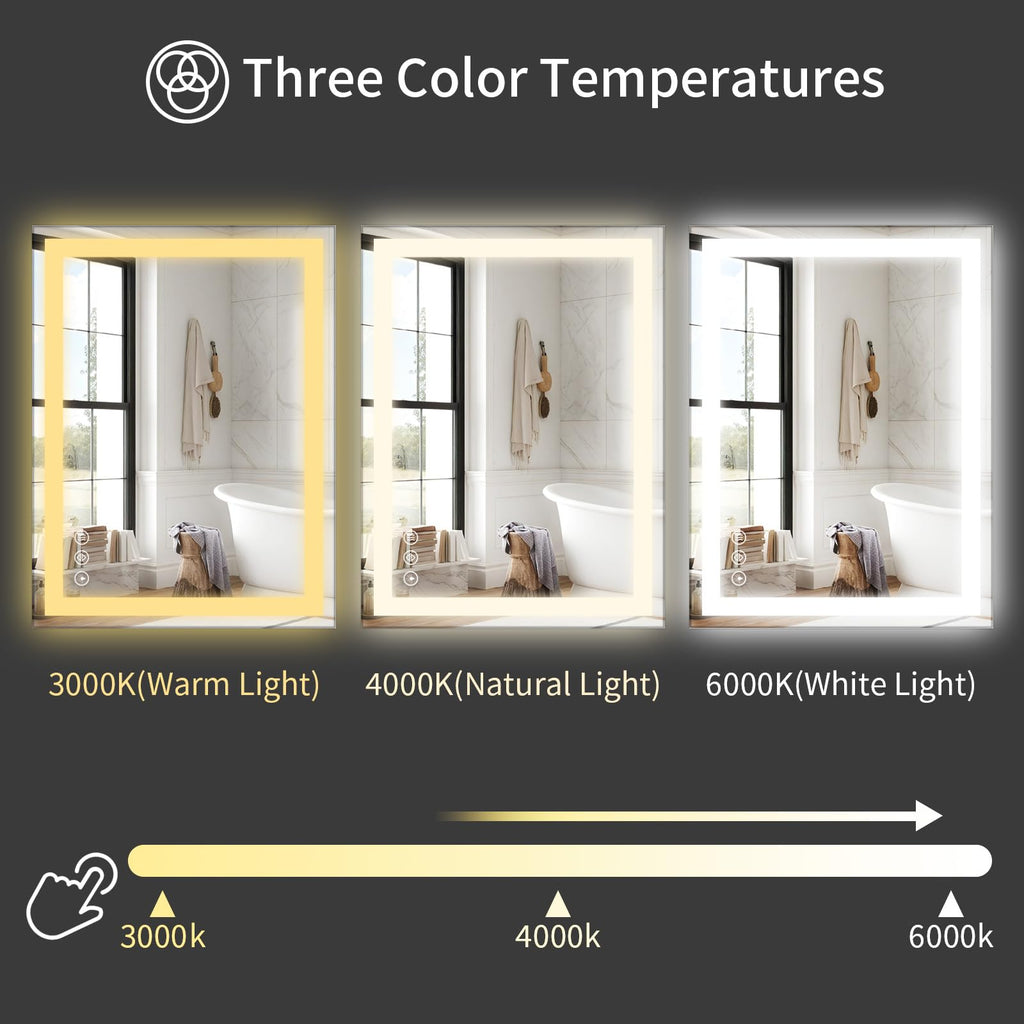 48x32 LED Bathroom Mirror, Shatterproof Mirror with Light