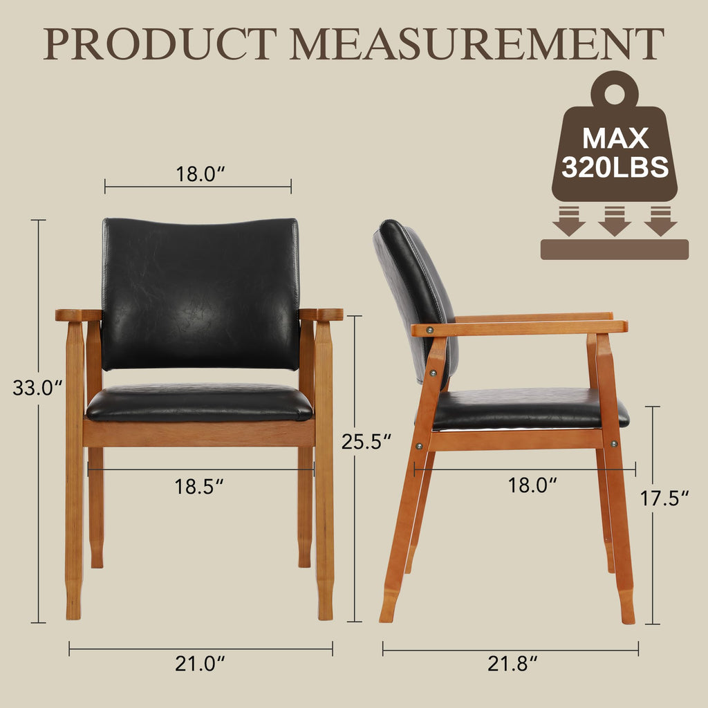 Mid-Century Modern PU Leather Dining Chair with Arms, Solid Wood Frame, 320 lbs Weight Capacity, Upholstered Accent