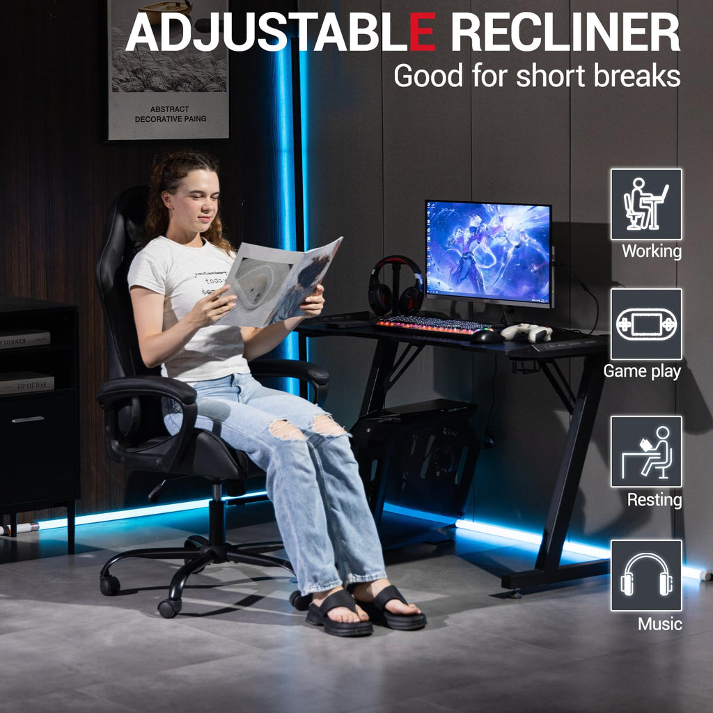 Massage Gaming Chair, Ergonomic PC Desk Chair with Headrest and Massage Lumbar Support, Video Game Chair with Height