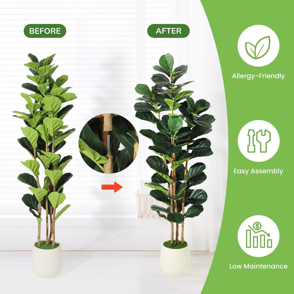 6 ft Faux Fiddle Leaf Fig Tree with White Pot