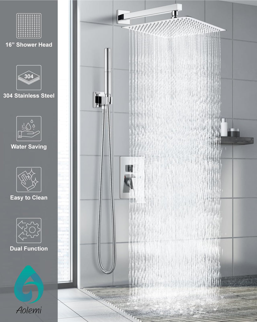 Shower System with Rain Head and Handheld, 16-Inch, Polish Chrome