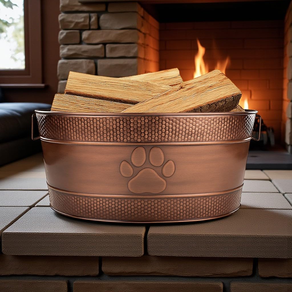 25-Quart Tub for Firewood Storage Rack Log Holder - Heavy-Duty Portable Galvanized Tub with Handles for