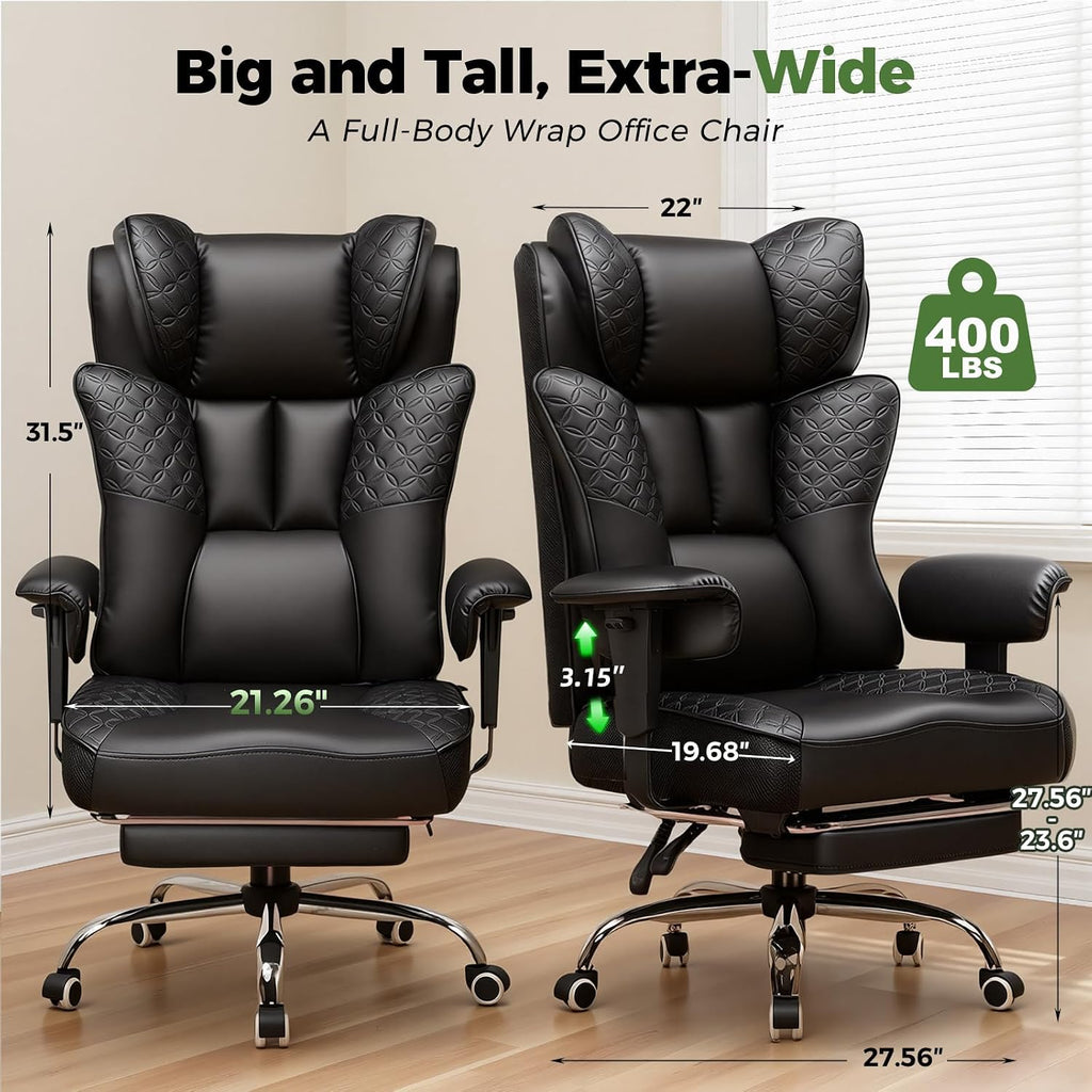 Big and Tall Office Chair Wide Ergonomic Gaming Chair with Deluxe Embossing Designed Leather with Foot