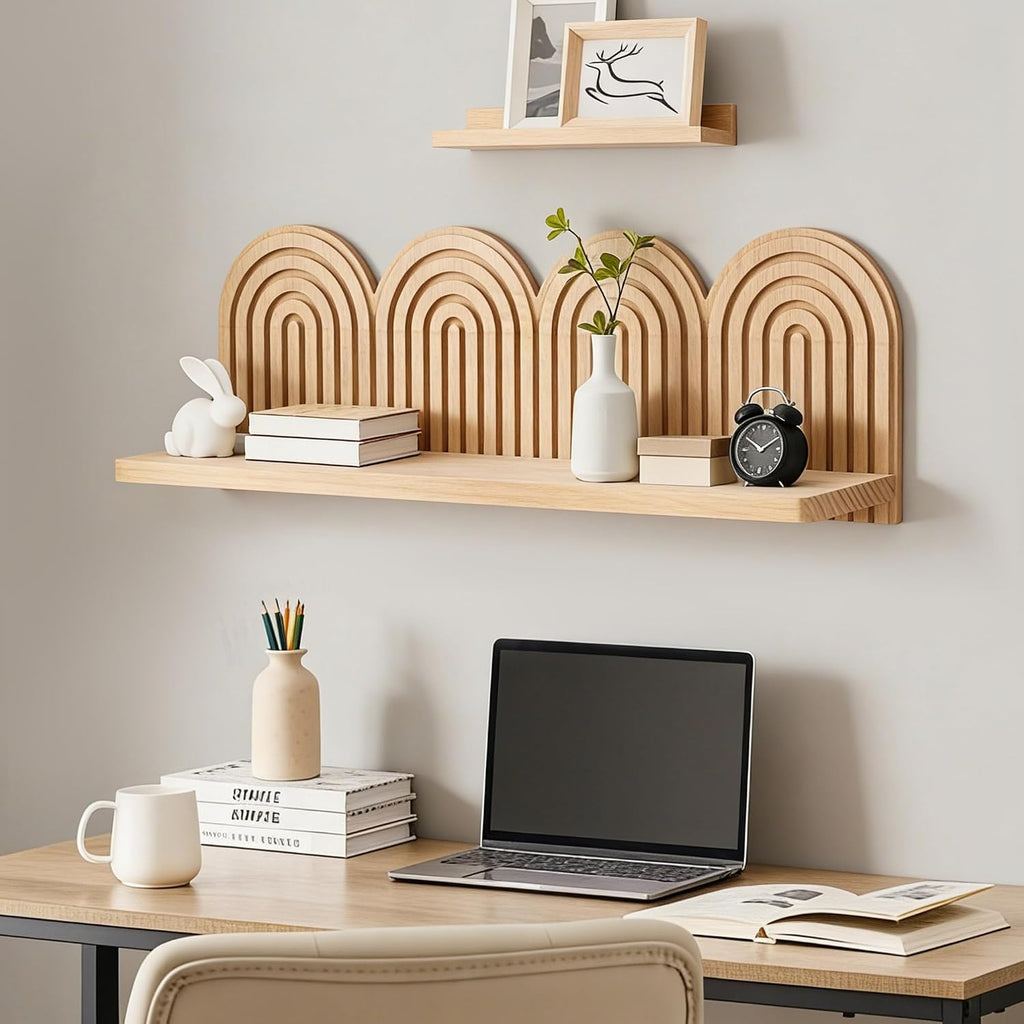 Wooden Arched Wall Floating Shelves,Boho Decor Wall Shelves,Mid Century Rainbow Display Shelf Bedroom Living Room