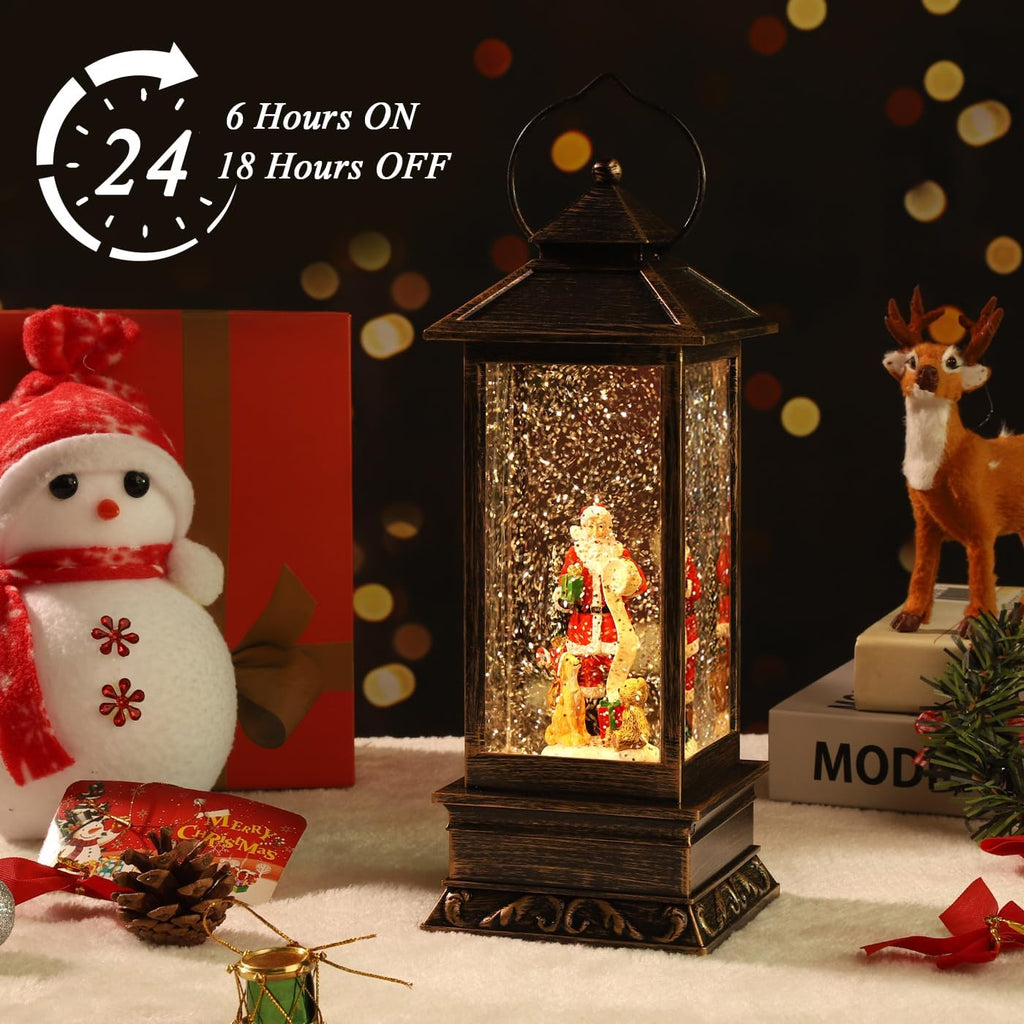 Rotating Santa Musical Snow Globe Lantern, Xmas Decor, 8 Xmas Songs &Timer