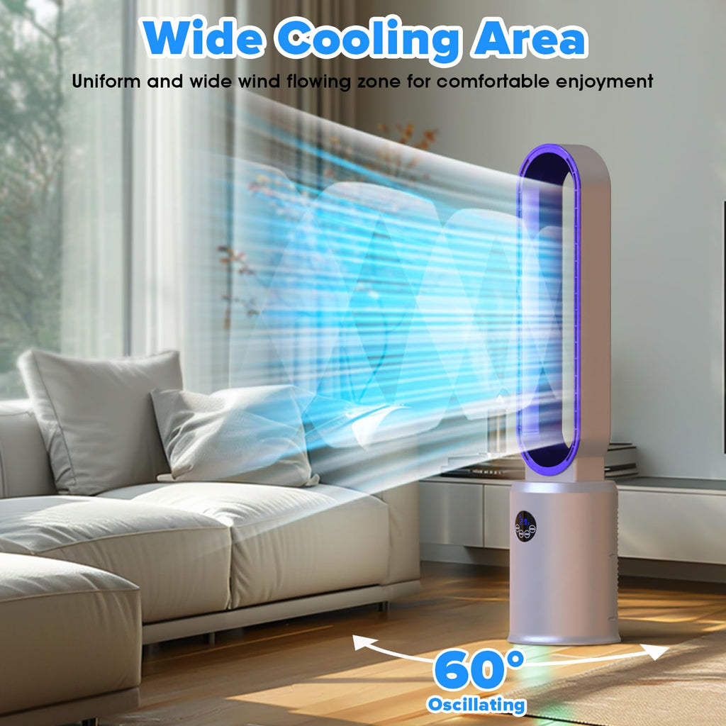 38" Bladeless Tower Fan , Quiet Standing Floor Fans