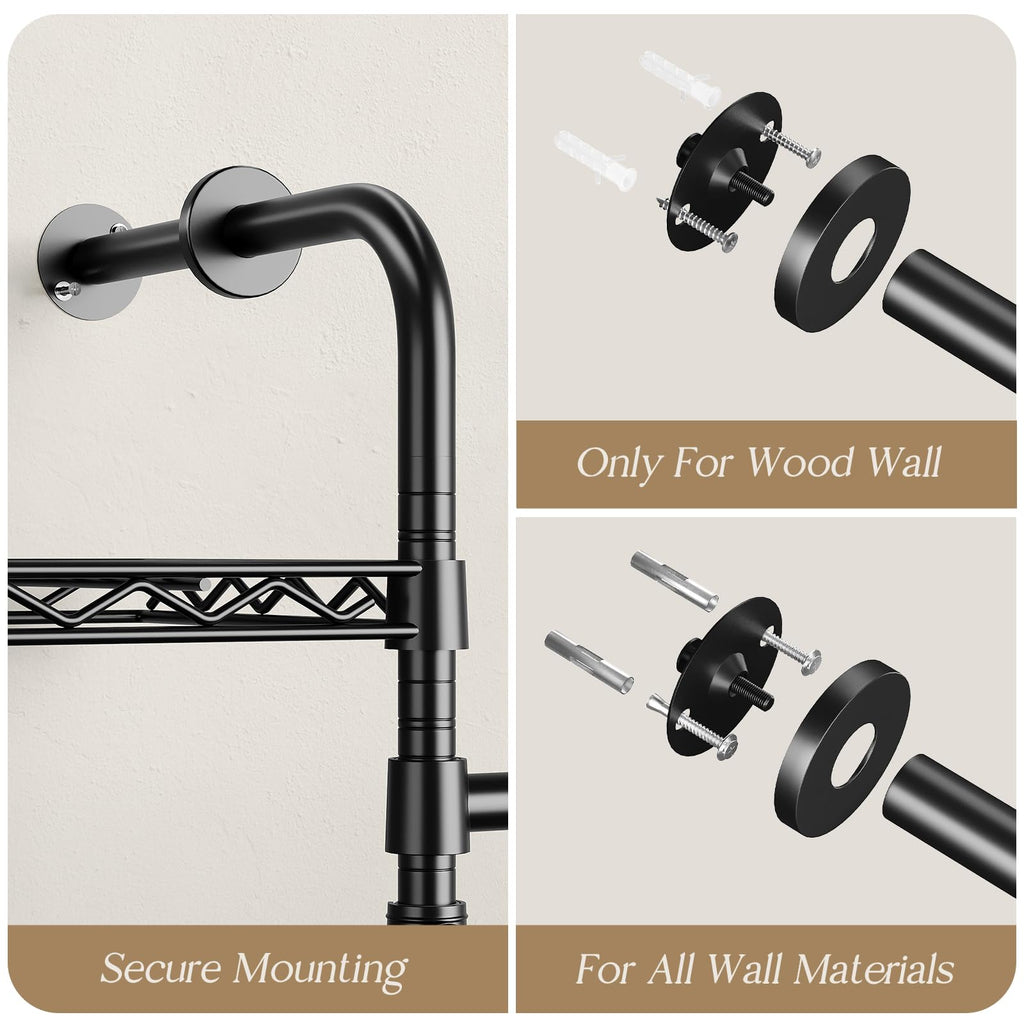 Wall Mounted Closet System, Heavy Duty 2-Row Clothes Rack, Expandable Industrial Pipe Closet Organizers and Storage