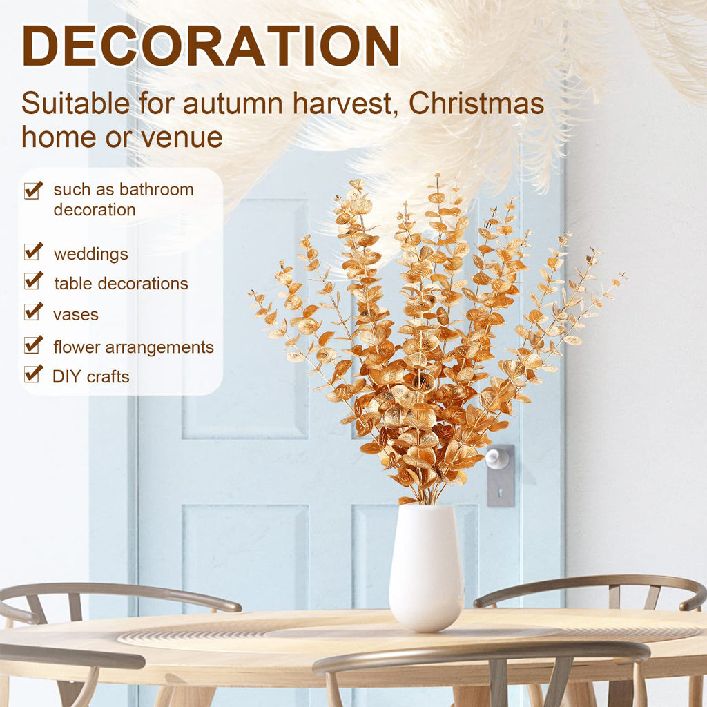 12 Pieces Gold Eucalyptus Stem 16 Inch Artificial Eucalyptus Spray