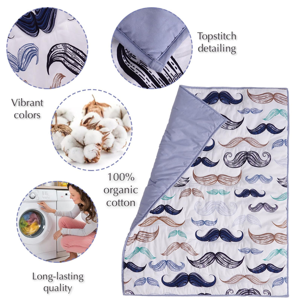 Noisy Mouse - Boho Little Man Mustache, Premium, 100% Organic Cotton 4-Piece Baby Boy Nursery Bedding Crib Set | Baby