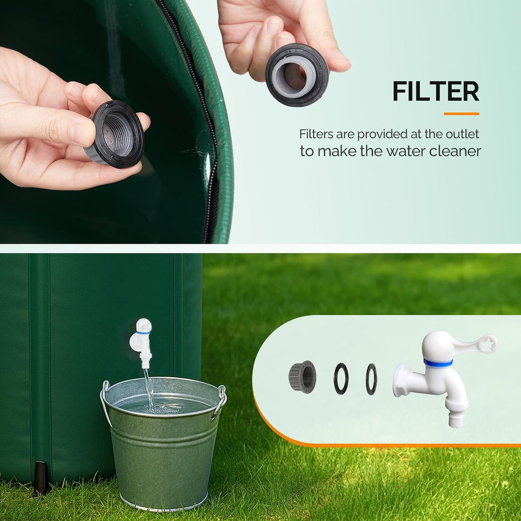 PVC 50 Gallon Collapsible Rain Barrel (Green, 100 Gallon) | Upgraded Foldable PVC Rain Water Collection Barrel, Water