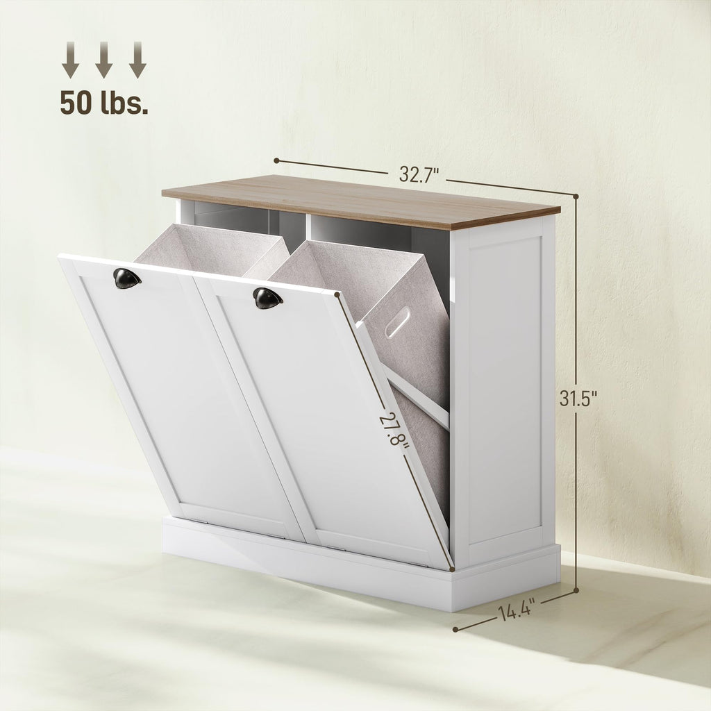 Double Tilt-Out Laundry Hamper Cabinet with 2 Removable Basket White