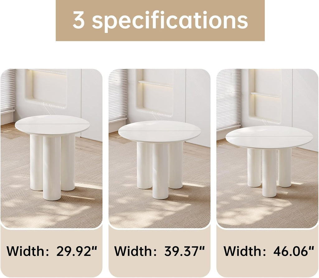39" Round Dining Table for 4 Cream White Kichen Table with 3 Legs Modern Round Table 4 Seats Dining Room Table for