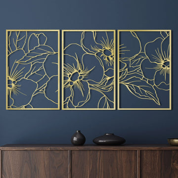 Gold Minimalist Floral Single Line Metal Wall Art Decor - 18"X12" 3 Packs Gold Floral Abstract Minimalist Lines Wall