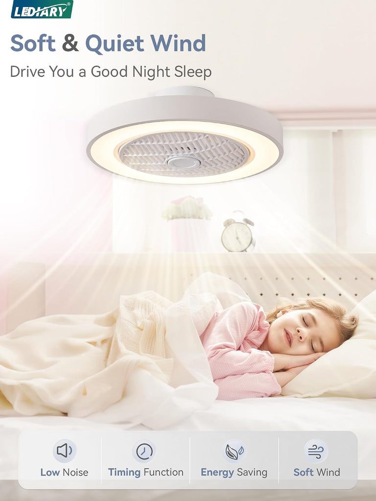 20" Low Profile Ceiling Fan with Light and Remote, White