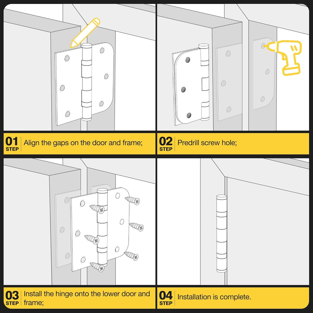 Ball Bearing Door Hinges, 3.5 x 3.5 Inches Black Front Door Hinges, Heavy Duty Stainless Steel Hinges