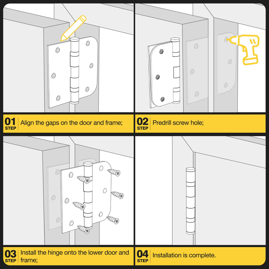 3.5 Inch Ball Bearing Door Hinges, Square & 5/8" Radius Corner, 6 Pack
