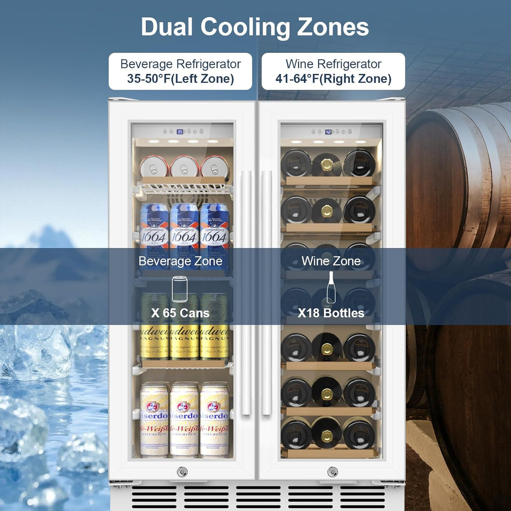 Wine and Beverage Refrigerator, 24 Inch Beverage Cooler Dual Zone with Glass Doo