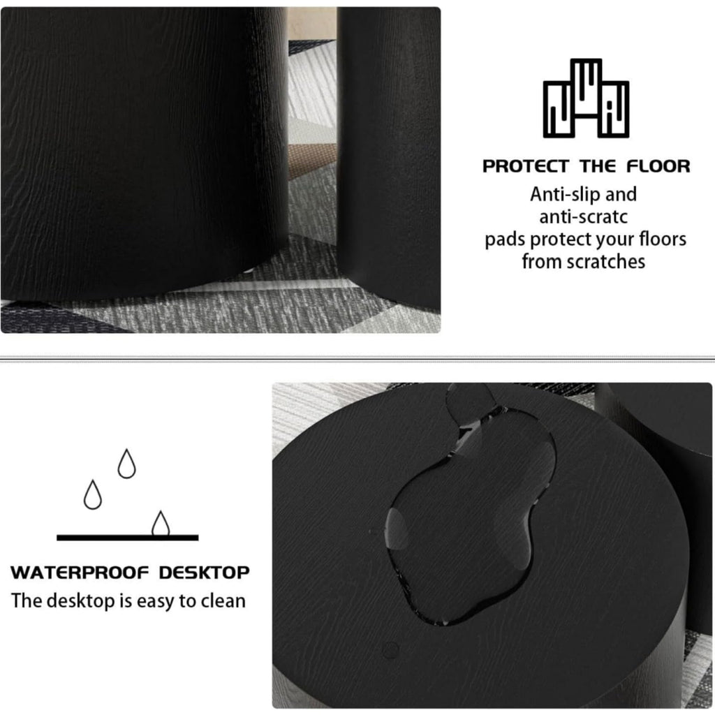 Nesting Coffee Set of 2, Wood Round Coffee, Modern Coffee for Small Space Living Room, Black