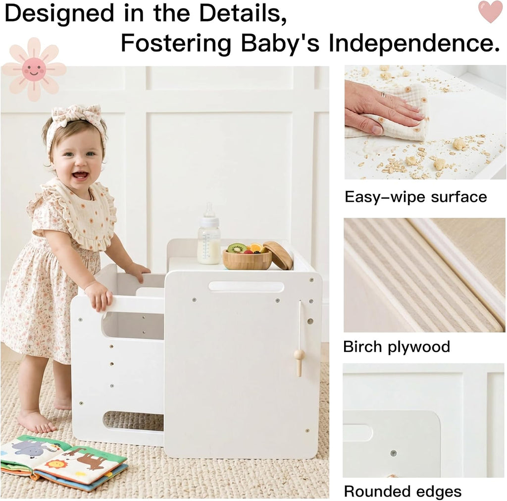 Weaning Table and Chair Set, Adjustable Toddler Table, White