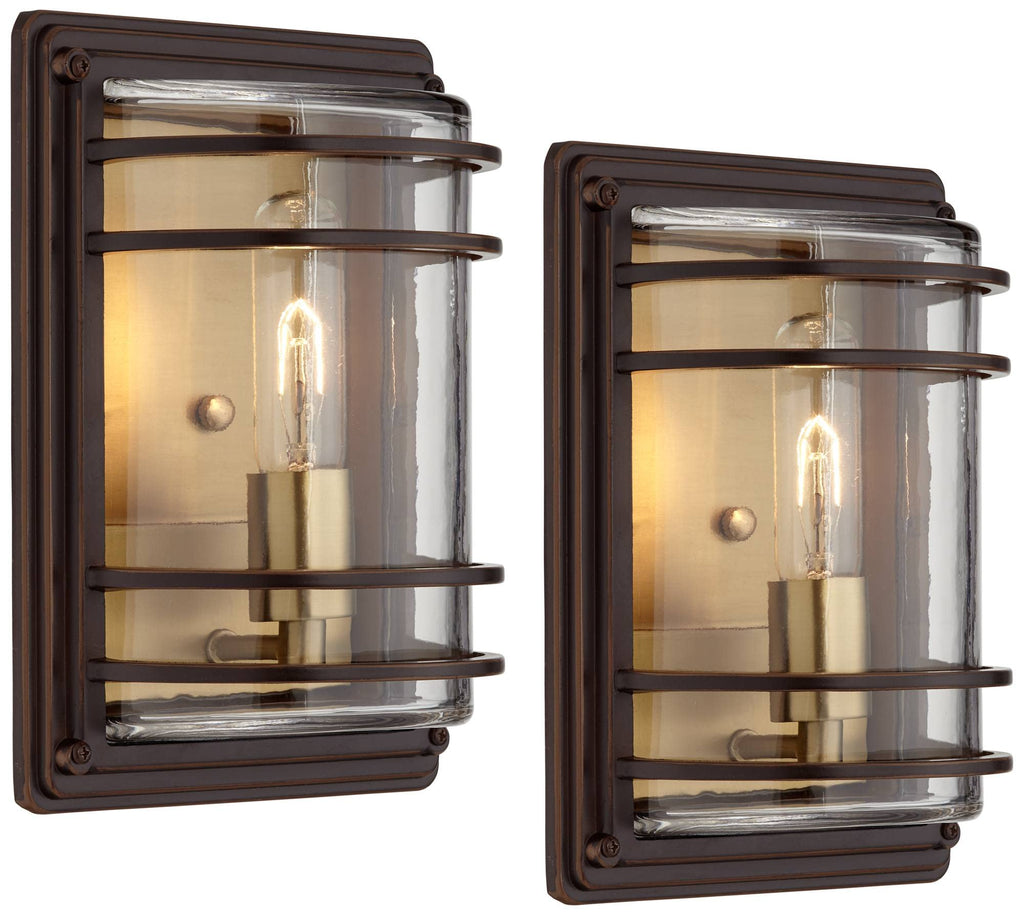 Habitat 11" High Bronze Rustic Outdoor Wall Light Fixtures Set of 2