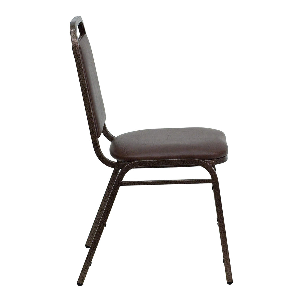 4 Pack Trapezoidal Back Stacking Banquet Chair in Brown Vinyl - Copper Vein Frame