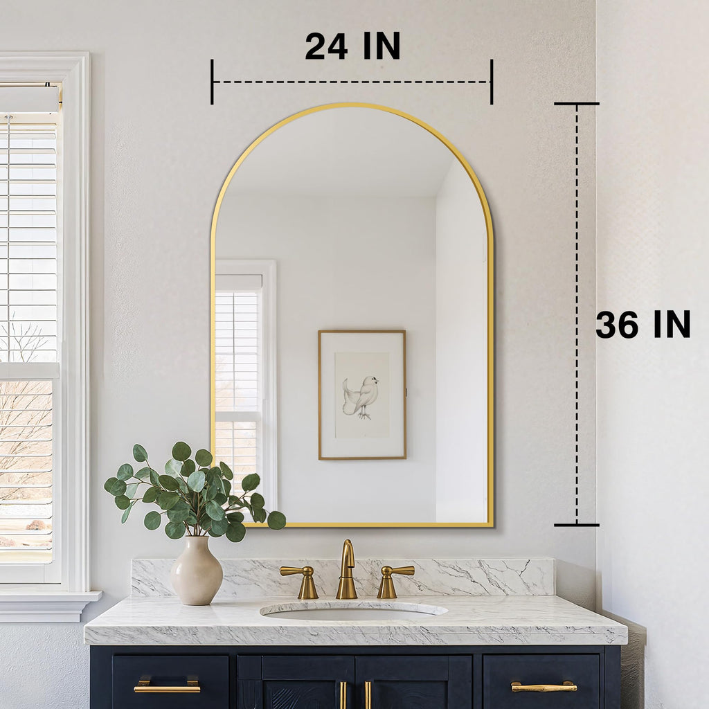 2 Pack 24" x 36" Arched Bathroom Vanity Mirror for Over Sink, Gold