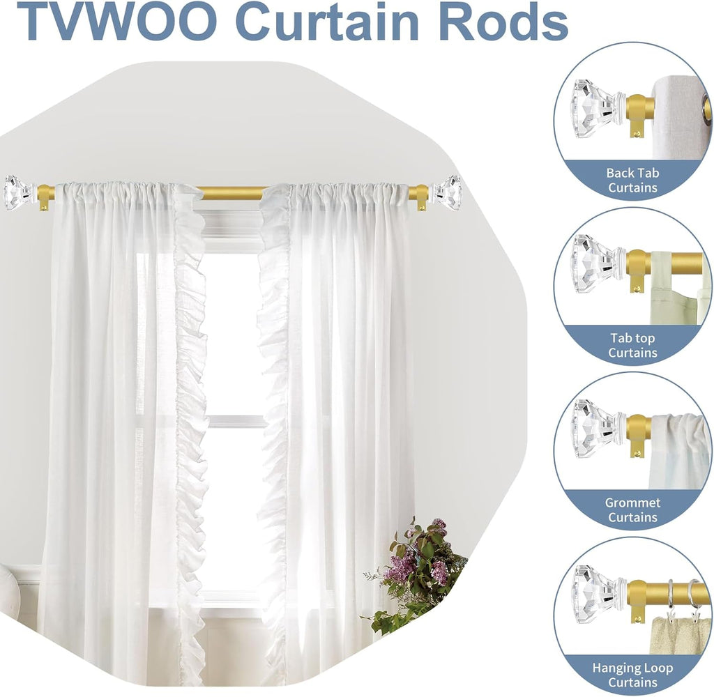 Gold Decorative Crystal Curtain Rods 18 to 45 Inch:Heavy Duty Adjustable Window Curtains Rods for Living Room Bedroom