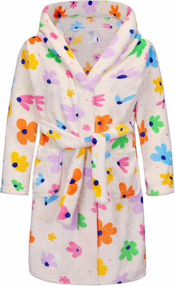 Kids Toddler Boys Girls Fleece Robe Soft Hooded Bathrobe Pajamas Sleepwear