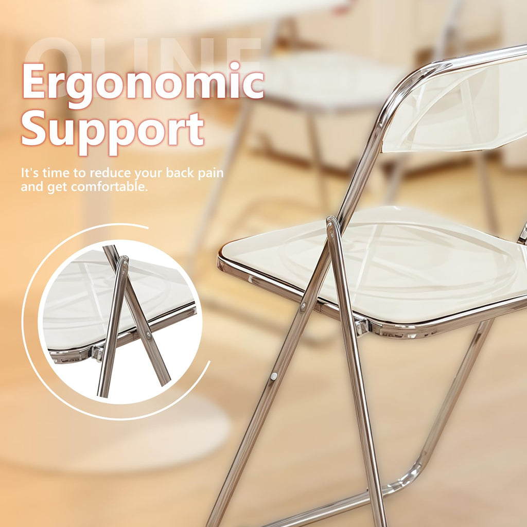 4 Pack White Plastic Folding Chairs - Family Dining Set Stackable, Picnic, Casual Dining (300lb Capacity)