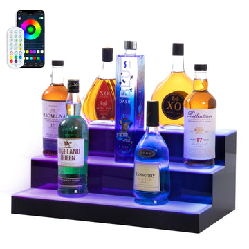 Led Lighted Liquor Bottle Display Shelf, 20 Inch 3 Tier Whiskey Rack, Support USB, Bar Stand with RF Remote & App