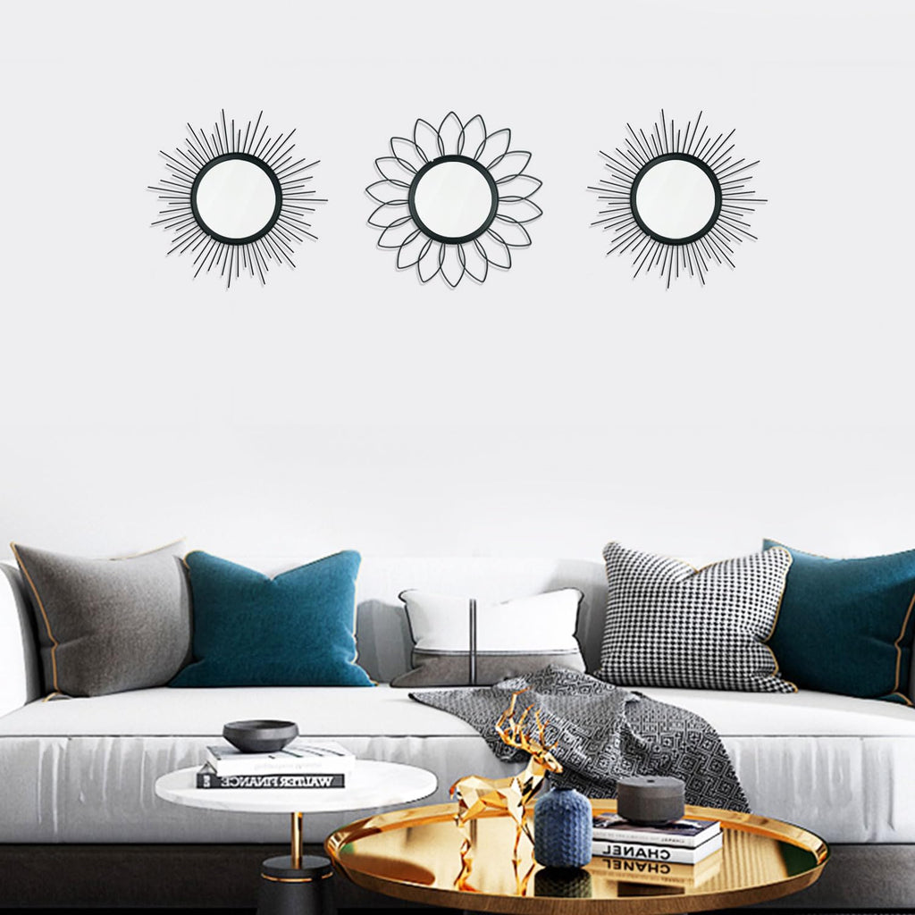 3 Pack Metal Mirror for Wall Cute Sunburst Wall Mirror Home Decor Accent