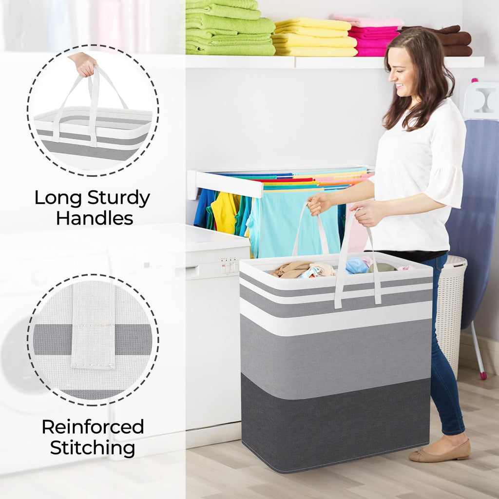 Basket Hamper, 125L Collapsible Clothes Storage, Grey