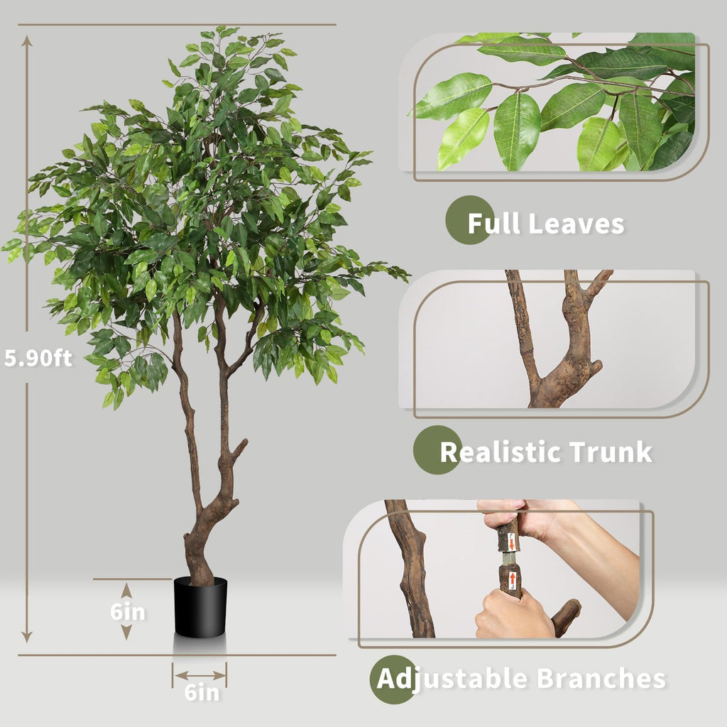 Artificial Ficus Tree 6ft(72in) Faux Floor Potted Tree Decor