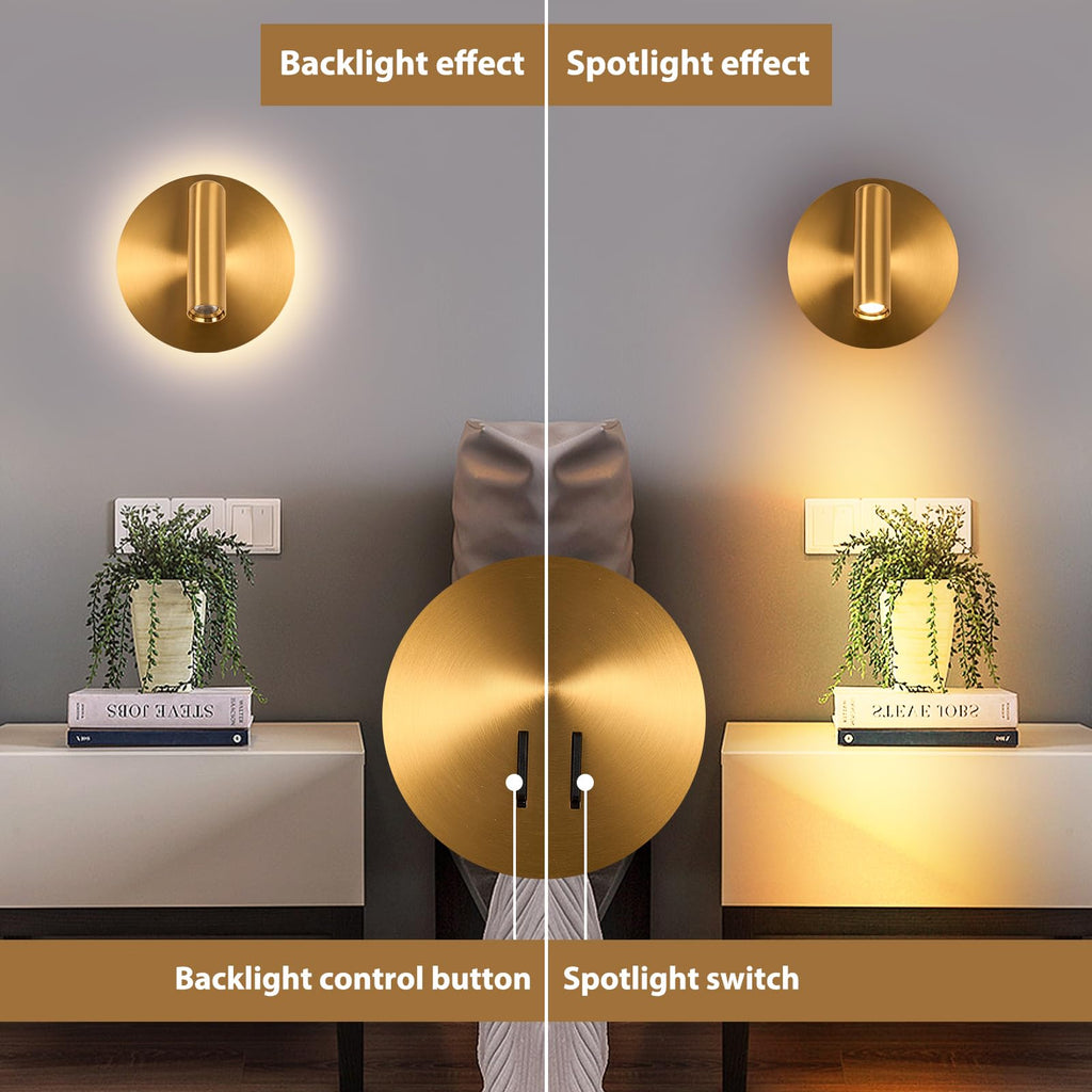Wall Mount Reading Light, Backlight Night Wall Lamp, Hardwired Sconce with Switch, LED Wall Lighting Bedside Lamps