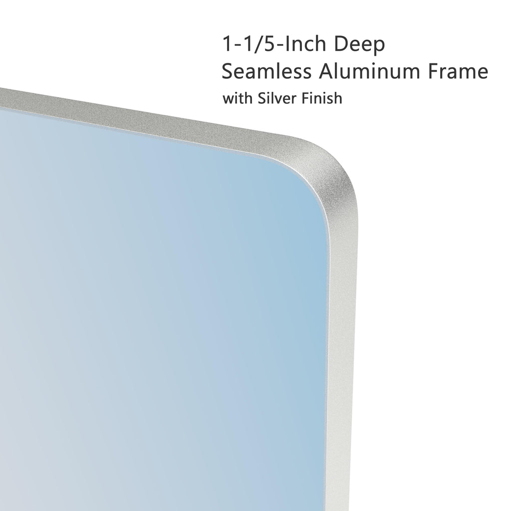 Silver Bathroom Mirror for Wall, 24 x 32 Inch Rounded Rectangle Nickel Metal Framed Bathroom Vanity Mirrors, 1/4-inch
