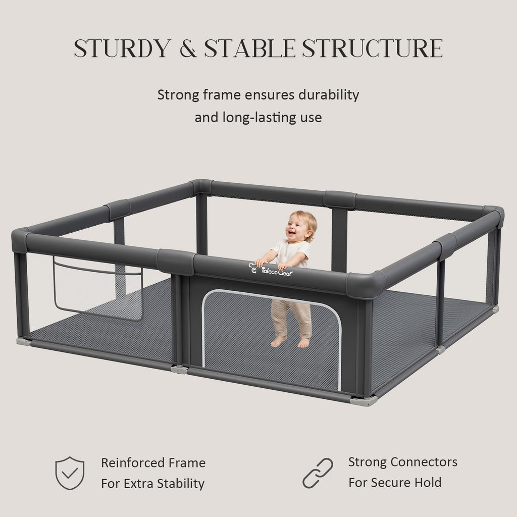 Foldable Playpen for Babies and Toddlers, 71"x79" Portable Play Yard with Mat, Kids Collapsible Play Pen with Sturdy