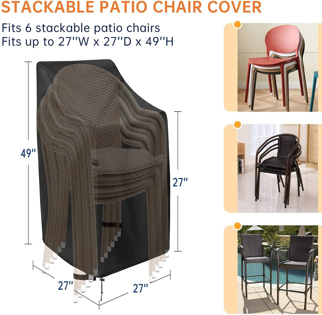 Stackable, High Back Outdoor Chair Covers, 600D Heavy Duty Waterproof Lawn Outside Barstool Furniture Covers, Fits