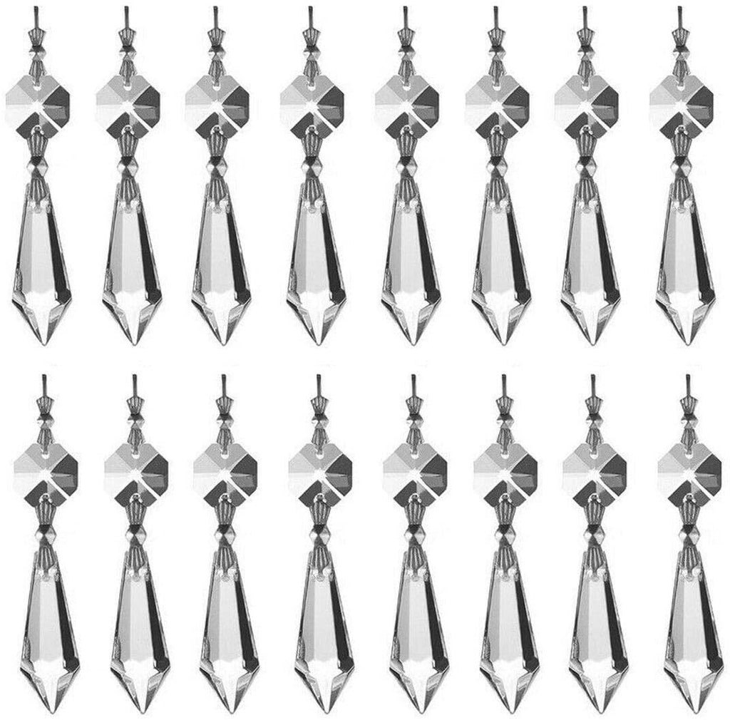 20pcs Clear Crystal Chandelier Icicle Prisms Lamp Candelabra Replacement Parts with Octagon Beads