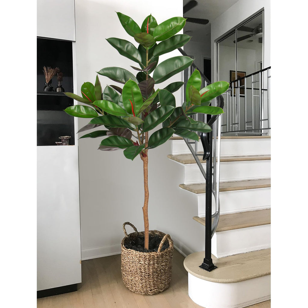 5FT Tall Fake Tree Plant Decor, Artificial Rubber Tree Indoor Floor Plant, Large Faux Ficus Tree Potted Fake Tropical