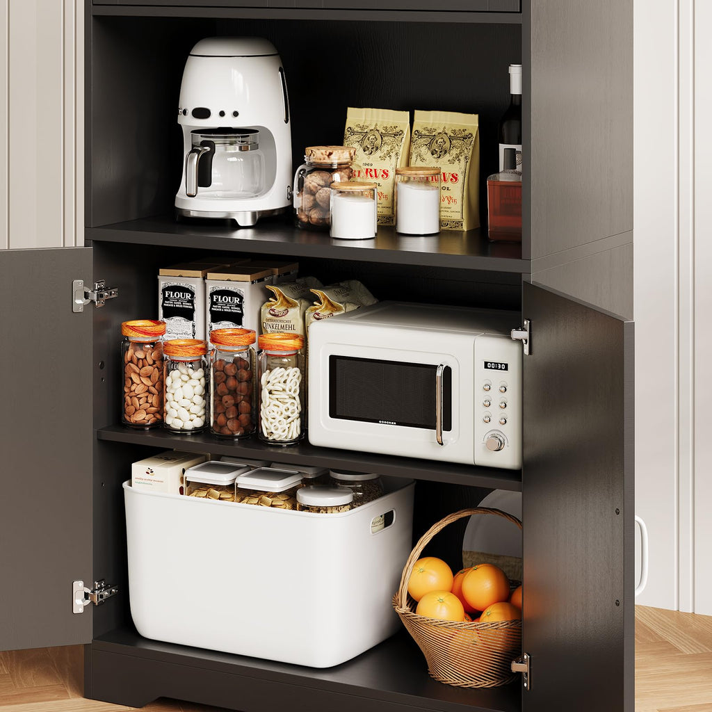 70" Kitchen Pantry Storage Cabinet, Tall Wood Sideboard, Black