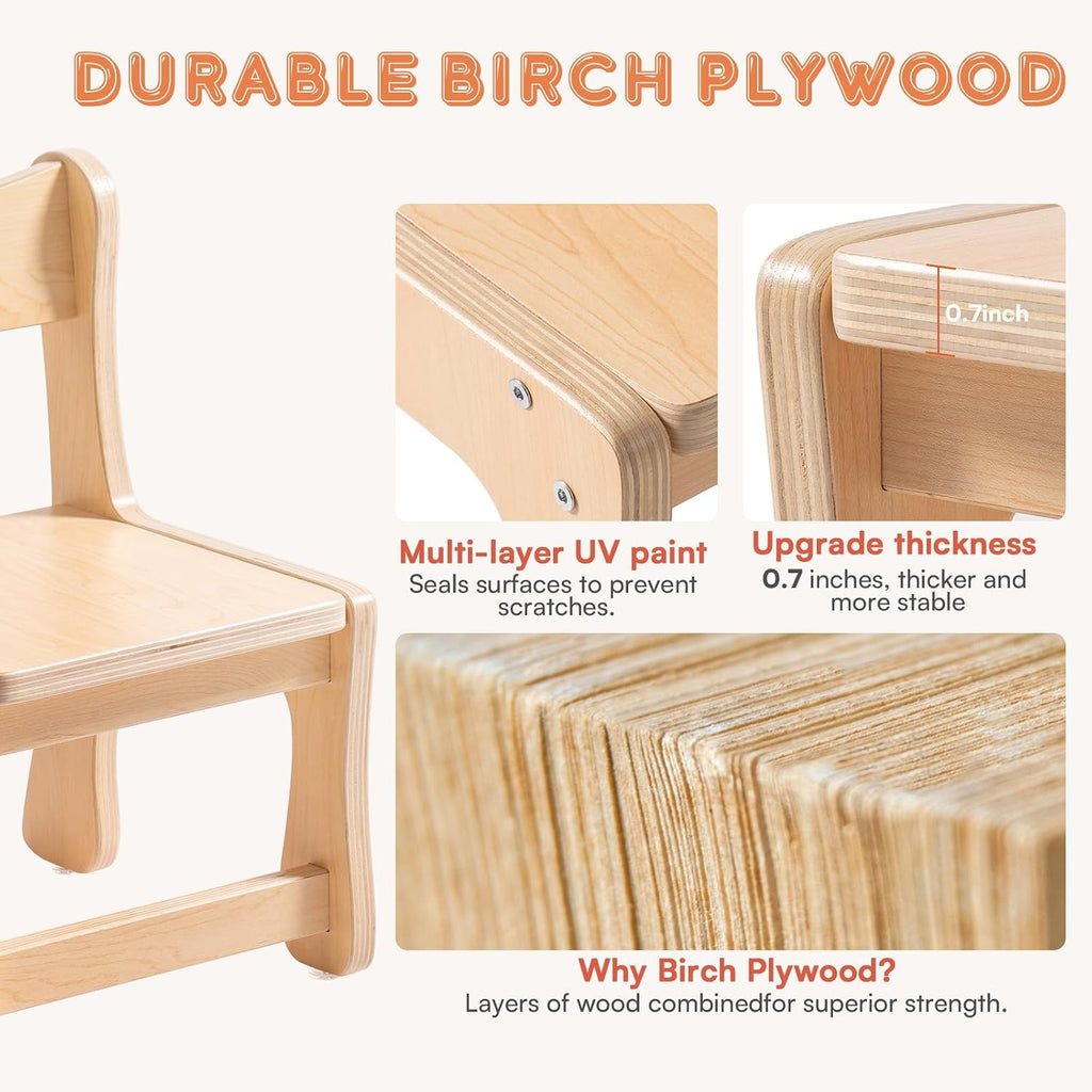 Kids Wooden Chairs Set of 2, Toddler Chairs for Table & Playroom, Solid Wood Kids Furniture with Ergonomic Backrest