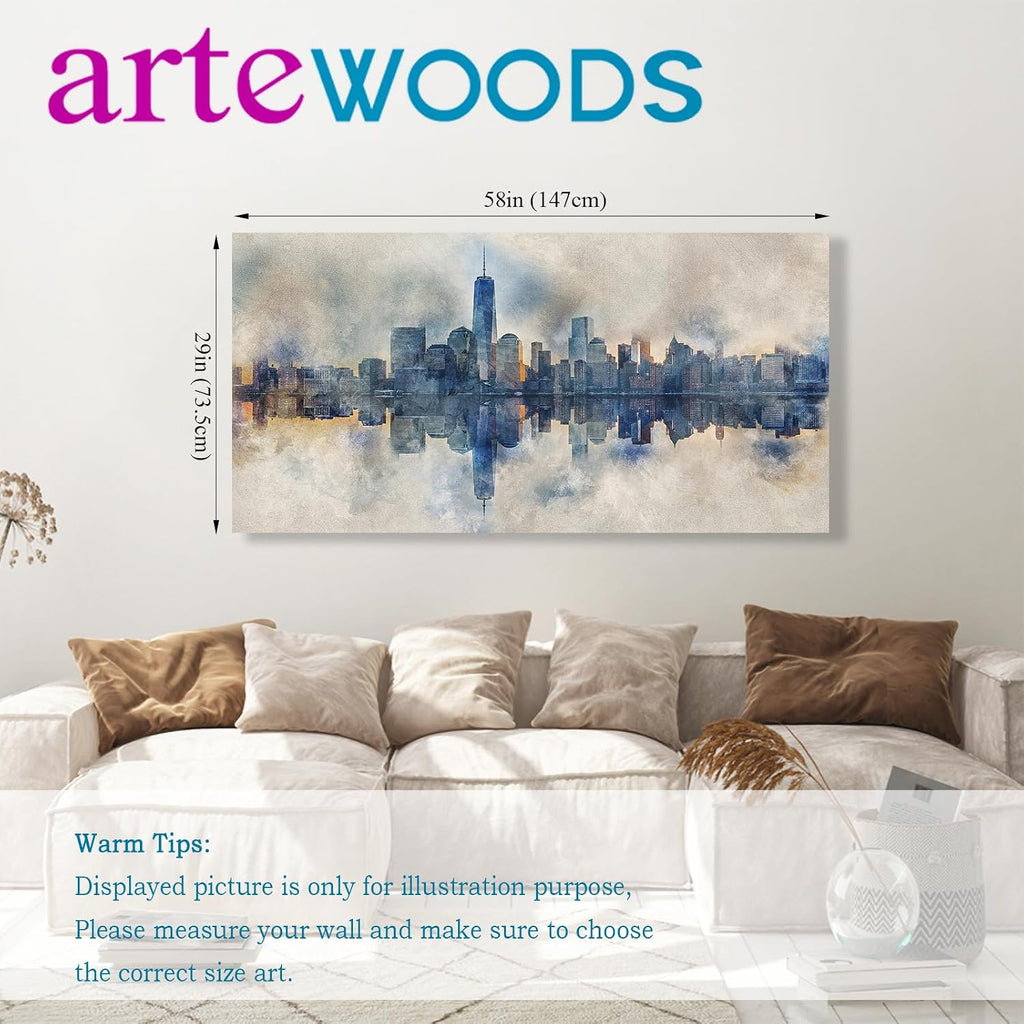 Extra Large New York Skyline Wall Art Abstract City Reflection Canvas Picture Print Modern Gray Canvas Artwork